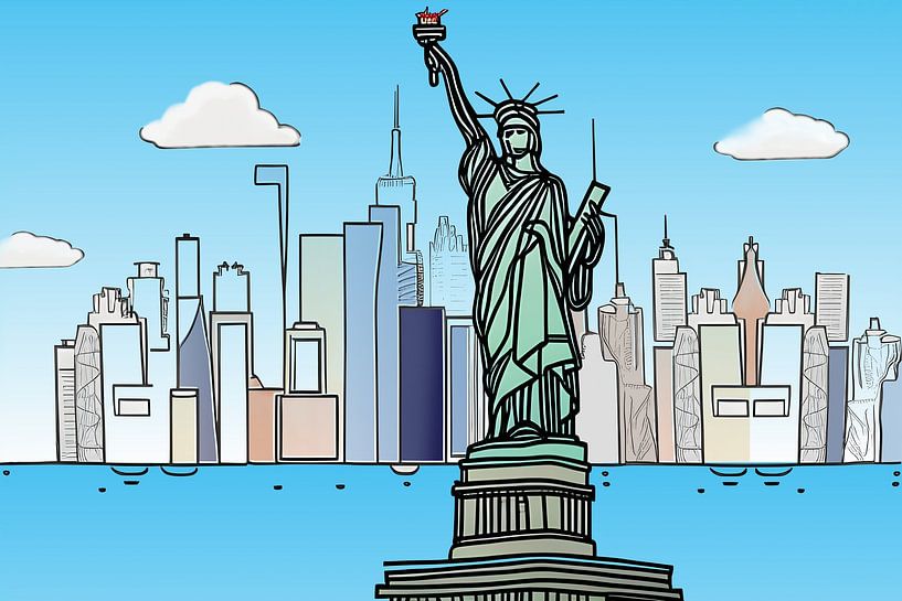 Manhattan met Vrijheidsbeeld landscape van Harmanna Digital Art