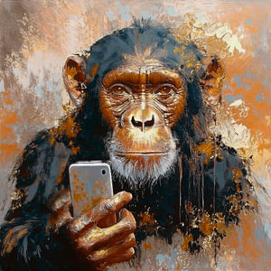 Schimpanse und Mobiltelefon