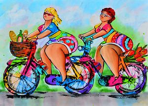 Dames à vélo sur Vrolijk Schilderij