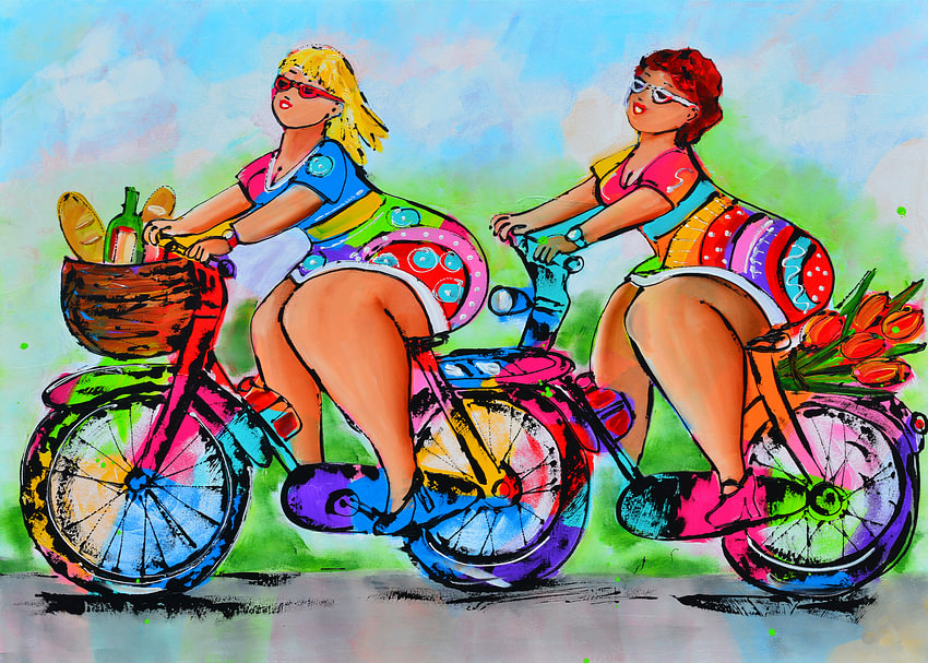 Dames op de fiets van <span class="secondary-font">Vrolijk Schilderij</span>