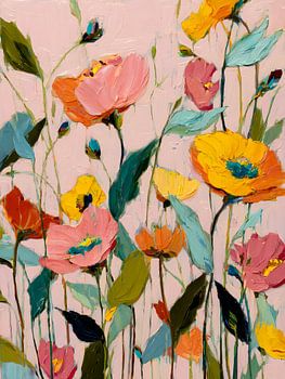 Pastellbild eines Wildblumengartens