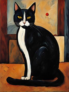 Amedeo de kat - Een kattenportret in de stijl van Modigliani van Vincent the Cat