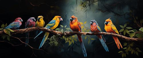 Tropische papegaaien in het bos