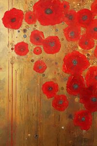 Rote Blumen auf goldenem Hintergrund