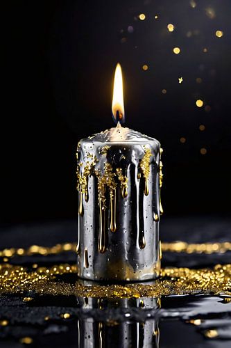 Zilveren kaars met gouden details