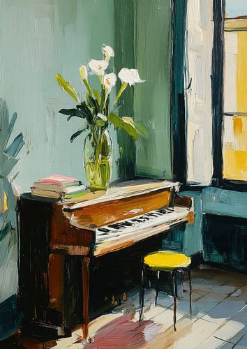 Oude piano met aronskelken