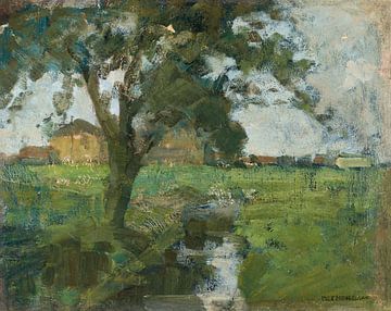 Boerderij met boom op de voorgrond en irrigatiesloot, Piet Mondriaan