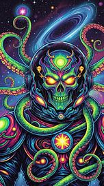 Psychedelic Alien Astronaut Surreal Trippy Space Art with Neon Galactic Vibes by AciiidArt