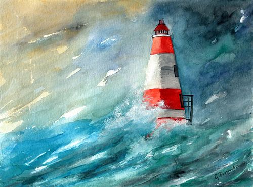 Lighthouse in wild waves