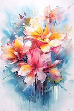 aqaurel abstrait d'une fleur/de fleurs. sur Gelissen Artworks