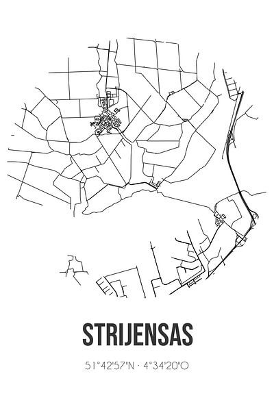 Strijensas (Zuid-Holland) | Landkaart | Zwart-wit van Stad & Wand