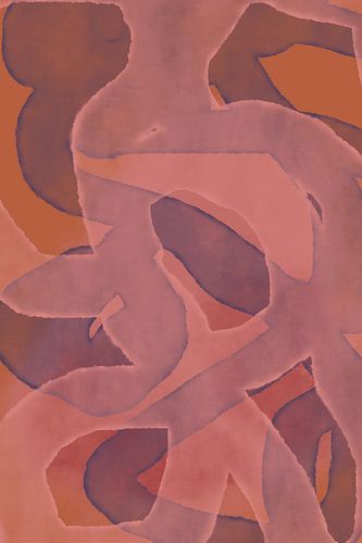 Modern abstract schilderij in roze, paars, terracotta.