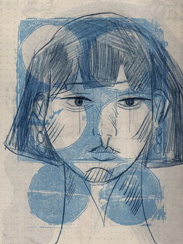 Blauw meisje. Grafische collage in stedelijke stijl.