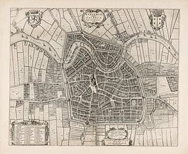 Old map of Haarlem, ca 1657, with white frame