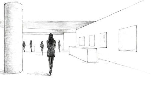Woman in modern art gallery