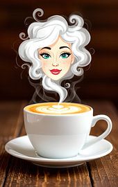 Frau mit heißer Tasse Cappuccino Animation