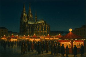 Weihnachtsmarkt am Kölner Dom bei Nacht