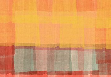 Abstract in warm geel, bruin, lichtblauw en rood. van Dina Dankers
