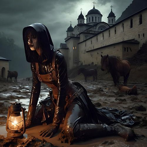 young woman in the mud