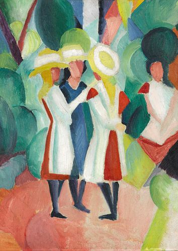 Drie meisjes met gele strooien hoeden, August Macke