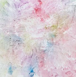 Fantasievolles Aquarell mit Farbklecksen und Streifen in Rot, Blau, Lila