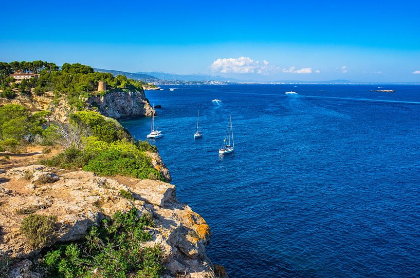 Boats at coastline of Mallorca island, Mediterranean Sea by Alex Winter