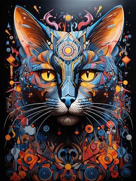 Mystic Cat | orange blue by Eva Lee