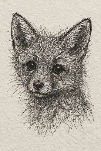 Wire portrait young fox (nursery drawing sketch line art cute sweet forest animal neutral colours)