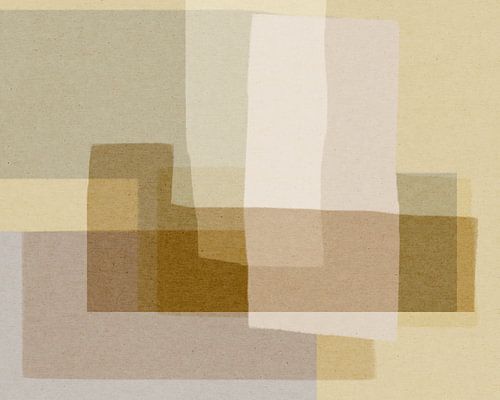 Abstracte moderne kunst in neutrale kleuren. Warm groen, geel, beige, wit.
