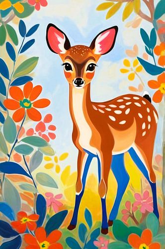 Hert in kleurrijk bloemenveld van Art & Soul Creations