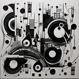 Cercles et points abstraits noir et blanc