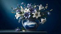 Klassieke Delfts blauwe vaas met Lelies en lisianthus