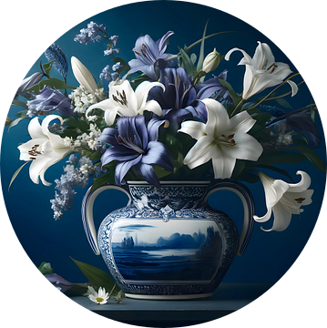 Klassieke Delfts blauwe vaas met Lelies en lisianthus