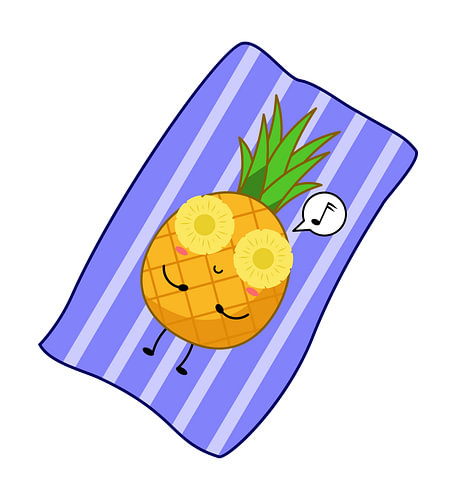 Süße Ananas, die sich auf einem Strandtuch ausruht