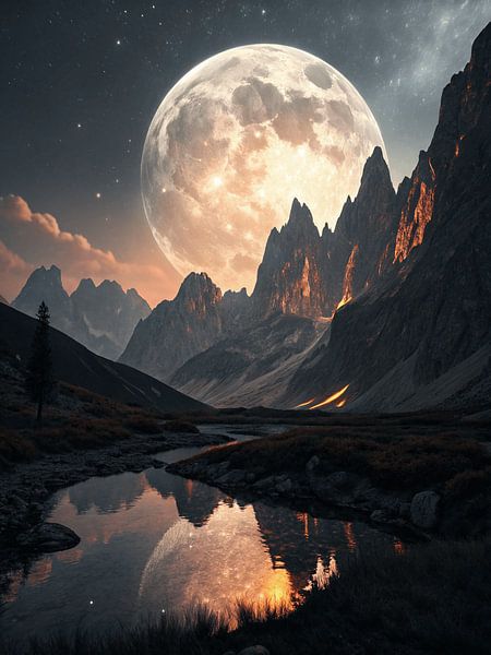Lunar Embrace of the Fiery Peaks by Artistic