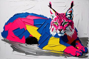 Kleurrijk abstract lynx schilderij van Art & Soul Creations