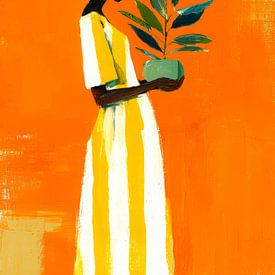 An elegant woman with a plant in warm colours by But First Framing