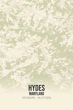 Vintage landkaart van Hydes (Maryland), USA. van MijnStadsPoster