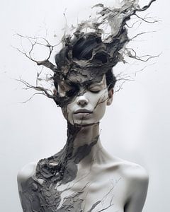 Surrealistisch, modern portret in grijstinten