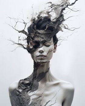 Portrait moderne surréaliste en nuances de gris