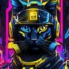 Soldat Katze, neon, gelb-blau von Makar Mokrynskyi