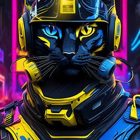 Soldaat kat, neon, geel-blauw van Makar Mokrynskyi