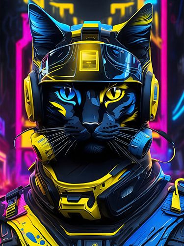 Soldaat kat, neon, geel-blauw
