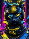 Soldier cat, neon, yellow-blue by Makar Mokrynskyi thumbnail