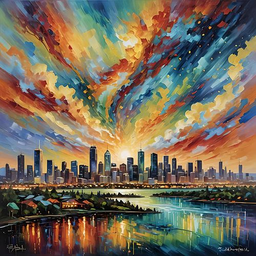 De skyline van Perth in de avond