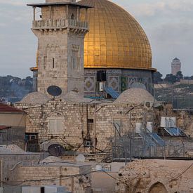 El-Ghawanima minaret and dome on temple rock in Jerusalem, Israel. by Joost Adriaanse