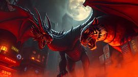 Mytische draak en tijger van Linda de Klein