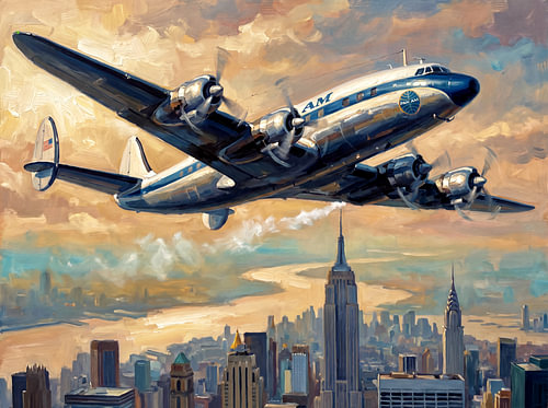 Pan Am Constellation boven Manhattan