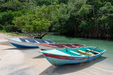 Colourful boats on the river by Bettina Schnittert