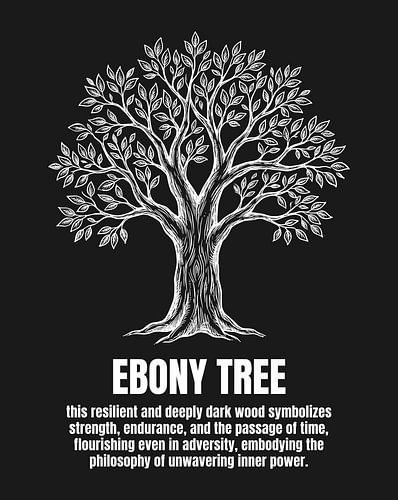 Minimalistische poster met een lijntekening van een ebbenhoutboom – zwarte editie